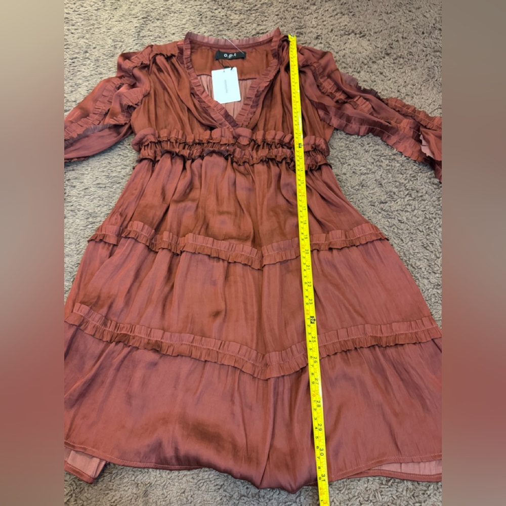 OPT ONE PRETTY TIME BURNT ORANGE SATIN MINI DRESS TIENNA FIT FLARE M NEW $138 - Picture 9 of 11